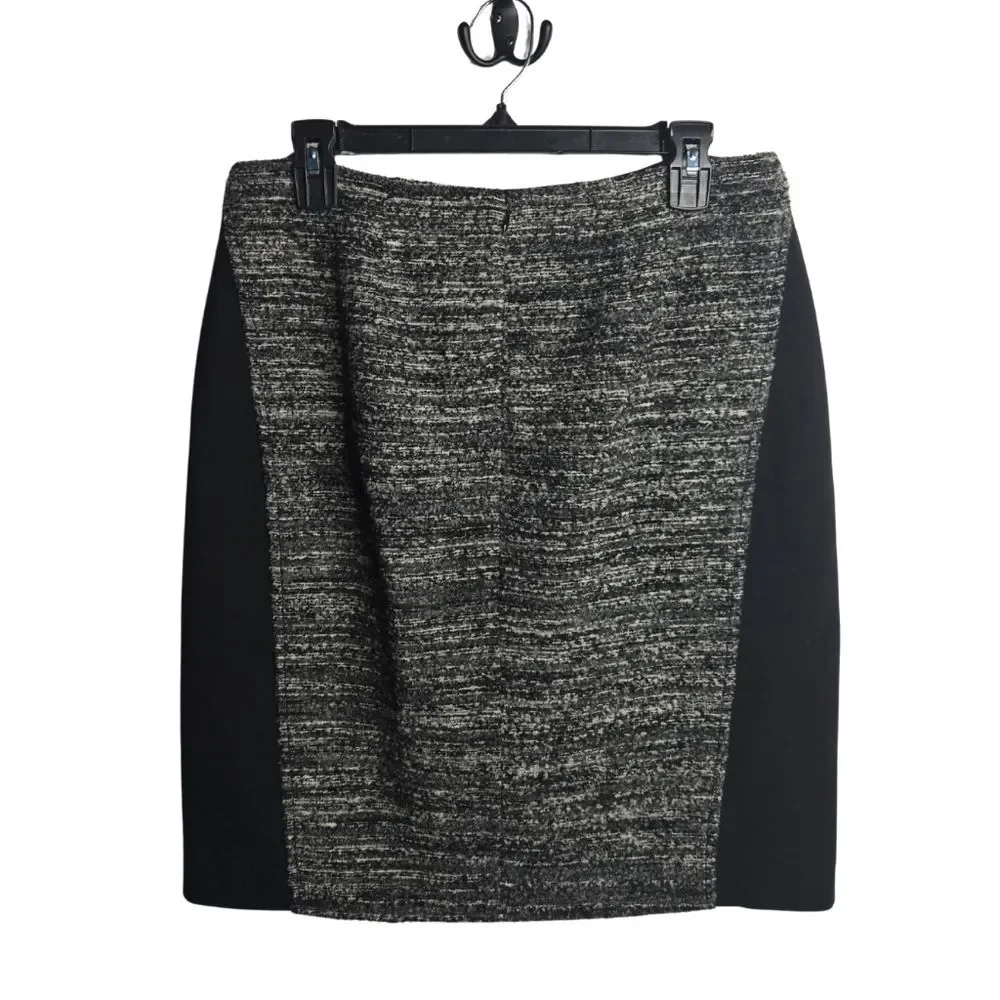 Ann Taylor Wool Tweed Colorblock Pencil Skirt Black Gray Corpcore Women's Size 8